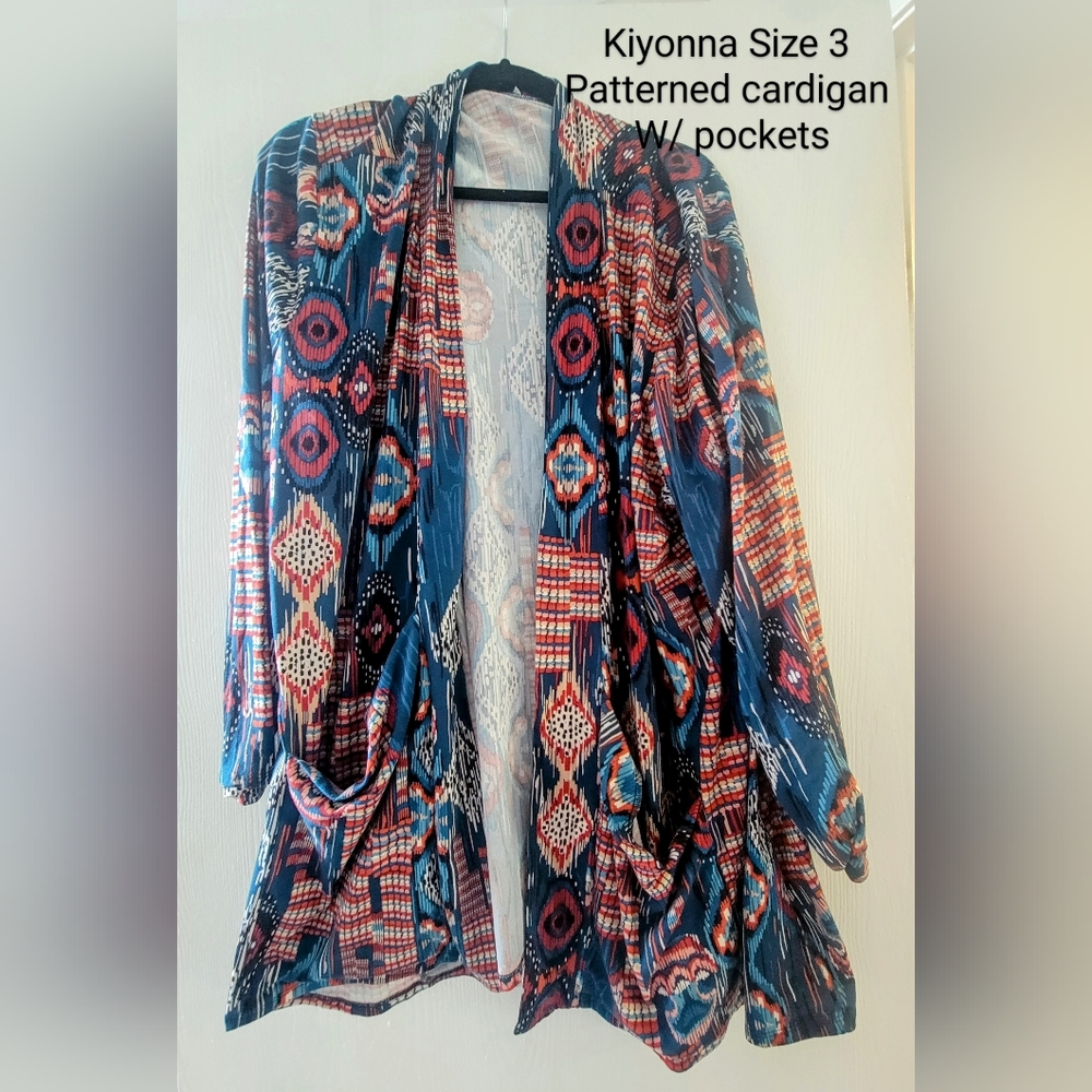 Kiyonna Teal Patterned Cardigan/Sweater with pockets